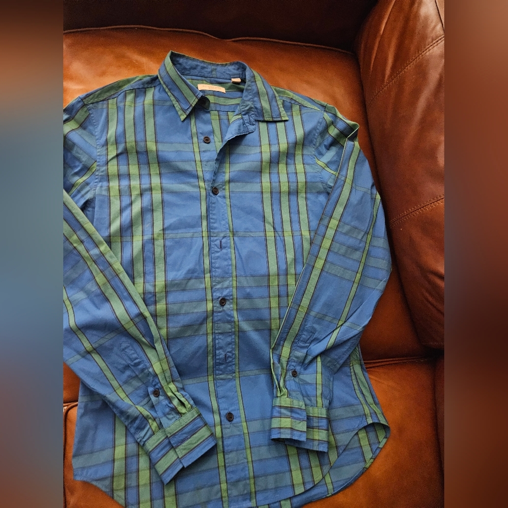 Burberry Brit Blue and Green Plaid Men's Shirt Small